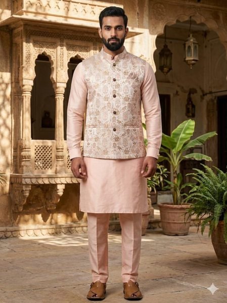 Irresistible Pink Designer Kurta Pyjama Set with Koti for Festive and Party Wear Kurta Pajama Wholesale