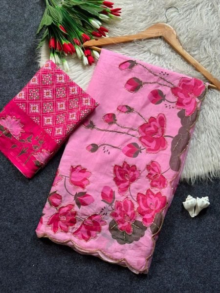 Irresistible Pink Soft Tabi Kamal Print Saree with Handwork and Patola Blouse 