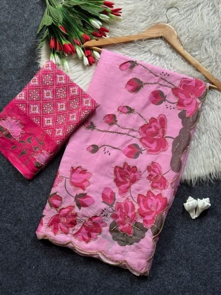 Irresistible Pink Soft Tabi Kamal Print Saree with Handwork and Patola Blouse Printed Cotton Sarees Wholesale