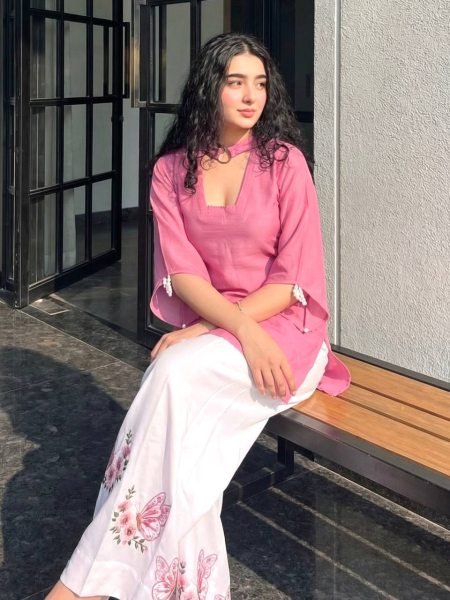 Irresistible Pink White Designer Roman Silk 3 Piece Set with Fancy Sleeves and Tassels at Wholesale Rate Ready To Wear Collection