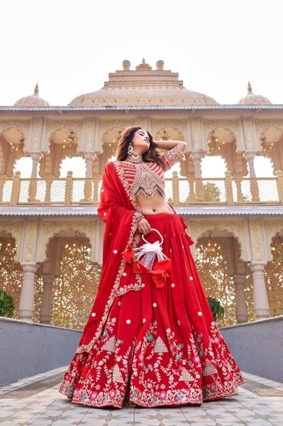 Irresistible Red Vichitra Lehenga Set with Sequence Work and Dupatta for Women Designer Lehenga Choli