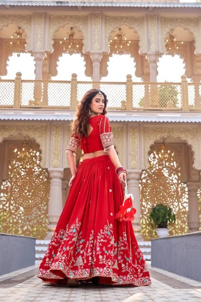 Irresistible Red Vichitra Lehenga Set with Sequence Work and Dupatta for Women Designer Lehenga Choli