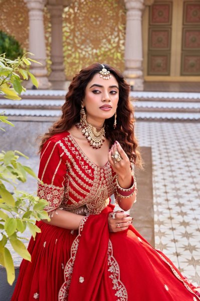 Irresistible Red Vichitra Lehenga Set with Sequence Work and Dupatta for Women Designer Lehenga Choli
