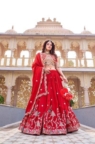 Irresistible Red Vichitra Lehenga Set with Sequence Work and Dupatta for Women Designer Lehenga Choli