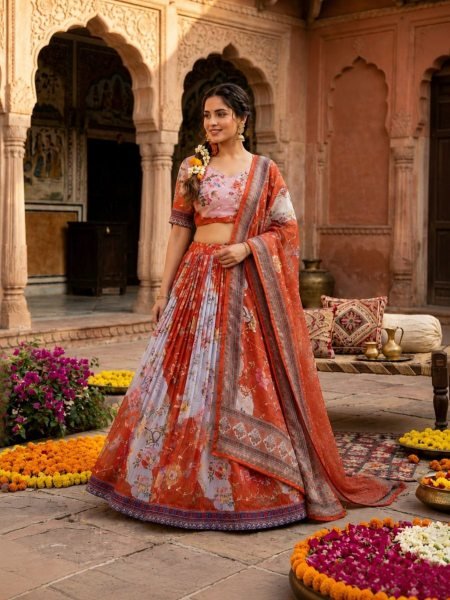 Irresistible Red Women's Tabby Silk Lehenga Choli with Can-Can Flair and Canvas Stitching Designer Lehenga Choli
