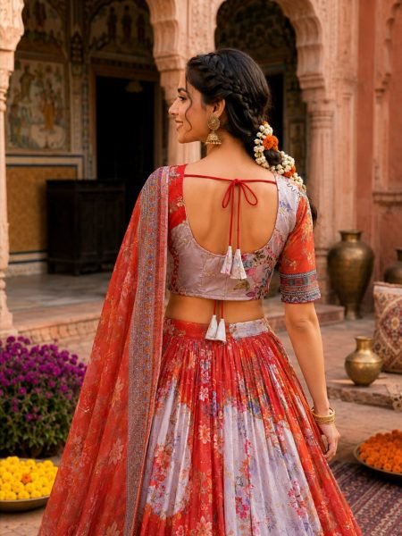 Irresistible Red Women's Tabby Silk Lehenga Choli with Can-Can Flair and Canvas Stitching Designer Lehenga Choli