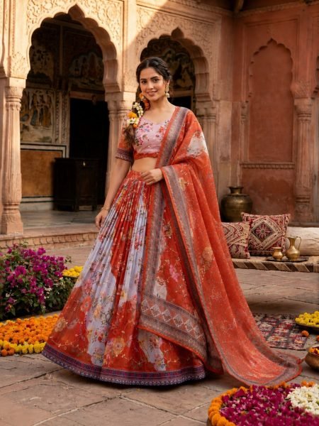 Irresistible Red Women's Tabby Silk Lehenga Choli with Can-Can Flair and Canvas Stitching Designer Lehenga Choli
