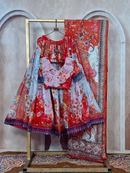 Irresistible Red Women's Tabby Silk Lehenga Choli with Can-Can Flair and Canvas Stitching Designer Lehenga Choli