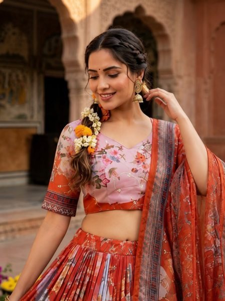 Irresistible Red Women's Tabby Silk Lehenga Choli with Can-Can Flair and Canvas Stitching Designer Lehenga Choli