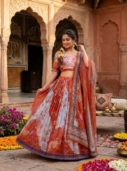 Irresistible Red Women's Tabby Silk Lehenga Choli with Can-Can Flair and Canvas Stitching Designer Lehenga Choli