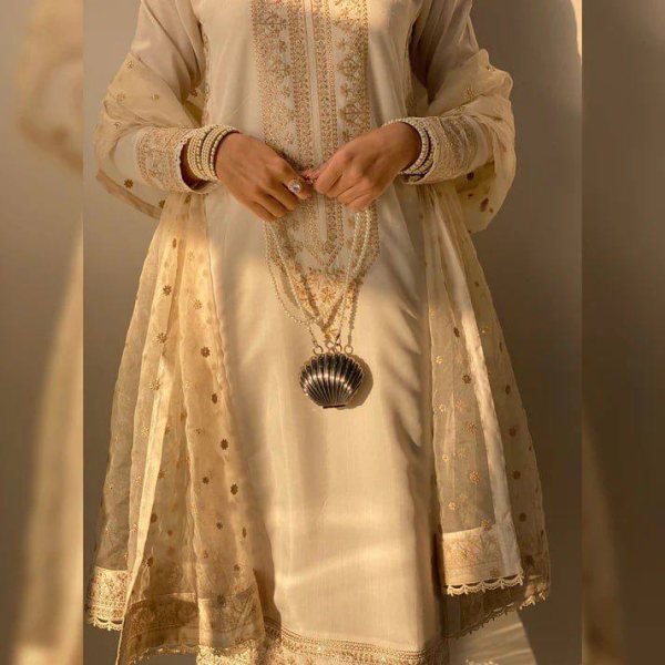 Ivory Chanderi Silk Kurta Set with Sequin Embroidery   Dupatta Perfect for Graceful Occasions Ready To Wear Collection
