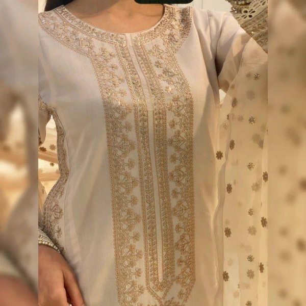 Ivory Chanderi Silk Kurta Set with Sequin Embroidery   Dupatta Perfect for Graceful Occasions Ready To Wear Collection