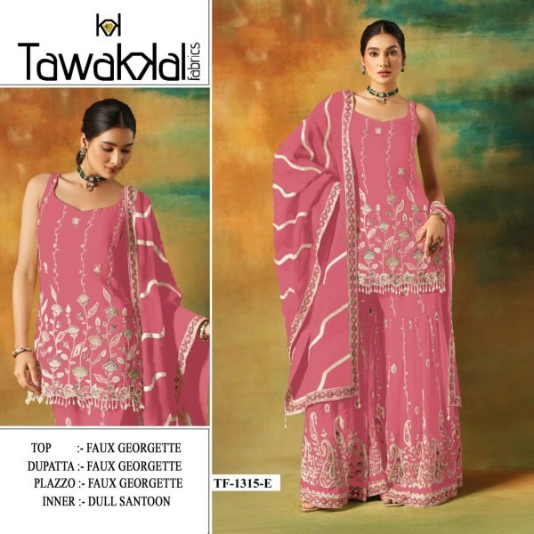 Rose Pink Faux Georgette Zari Embroidered Palazzo Suit at Wholesale Rate Designer Plazzo Salwar Suits Wholesale