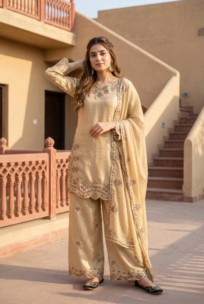 Ivory Gold Party Wear Palazzo Set with Heavy Embroidery At Manufacturer Rate  Ready To Wear Collection