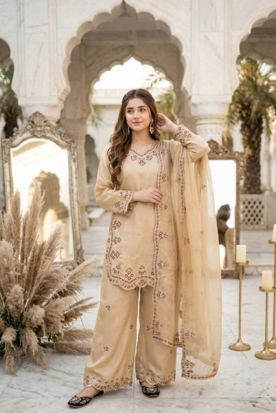 Ivory Gold Party Wear Palazzo Set with Heavy Embroidery At Manufacturer Rate  Ready To Wear Collection