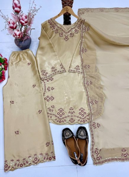 Ivory Gold Party Wear Palazzo Set with Heavy Embroidery At Manufacturer Rate  Ready To Wear Collection