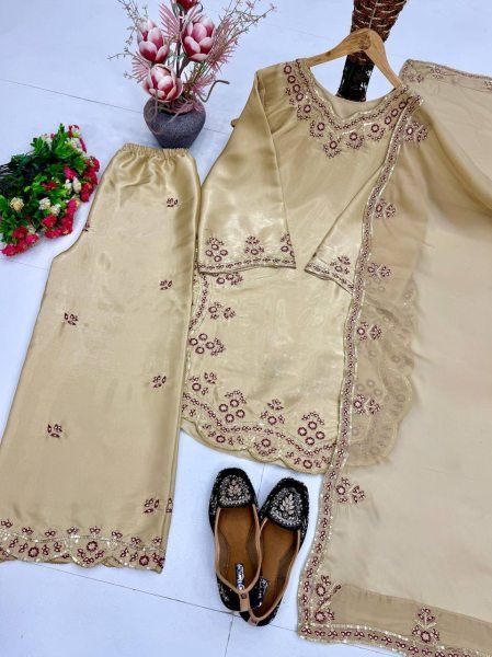 Ivory Gold Party Wear Palazzo Set with Heavy Embroidery At Manufacturer Rate  Ready To Wear Collection