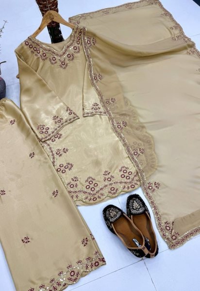 Ivory Gold Party Wear Palazzo Set with Heavy Embroidery At Manufacturer Rate  Ready To Wear Collection
