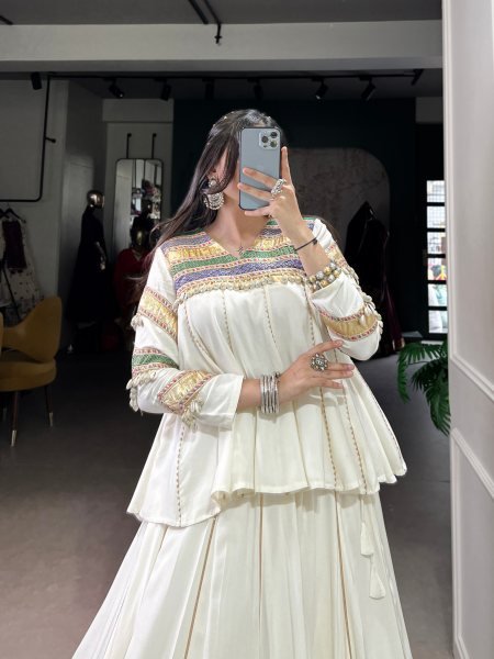 Ivory Rayon Multi Patch Work Gota Patti Navratri Lehenga Perfect for Garba  Navratri Lehnega Choli