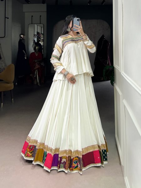 Ivory Rayon Multi Patch Work Gota Patti Navratri Lehenga Perfect for Garba  Navratri Lehnega Choli