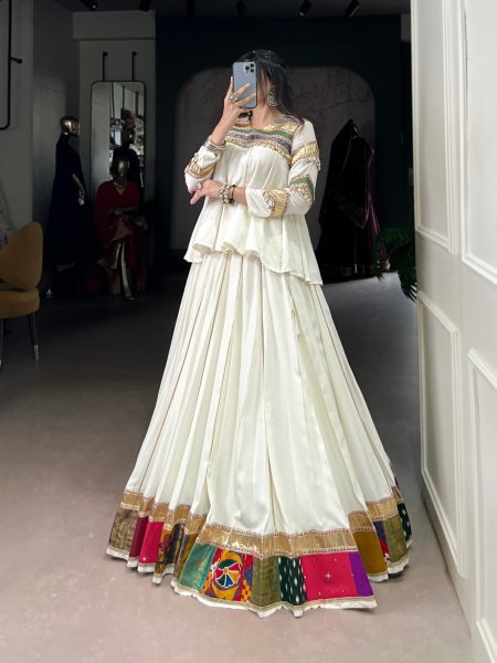 Ivory Rayon Multi Patch Work Gota Patti Navratri Lehenga Perfect for Garba  Navratri Lehnega Choli