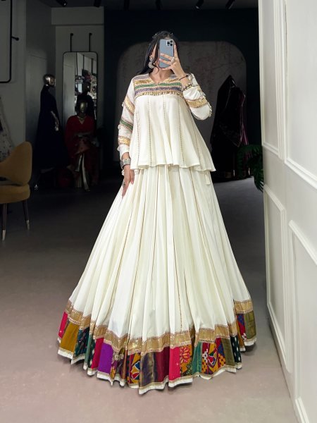 Ivory Rayon Multi Patch Work Gota Patti Navratri Lehenga Perfect for Garba  Navratri Lehnega Choli