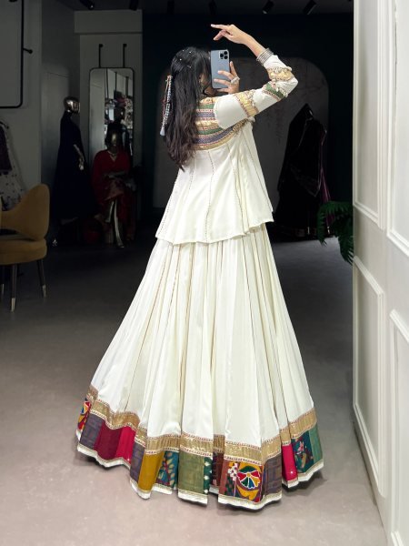 Ivory Rayon Multi Patch Work Gota Patti Navratri Lehenga Perfect for Garba  Navratri Lehnega Choli
