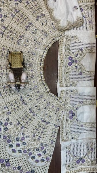 White and Blue Mono Satin Silk Cut Work Sequins Lehenga Perfect for Bridesmaids Designer Lehenga Choli