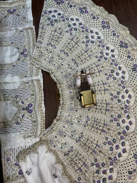 White and Blue Mono Satin Silk Cut Work Sequins Lehenga Perfect for Bridesmaids Designer Lehenga Choli