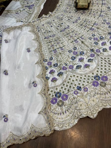 White and Blue Mono Satin Silk Cut Work Sequins Lehenga Perfect for Bridesmaids Designer Lehenga Choli