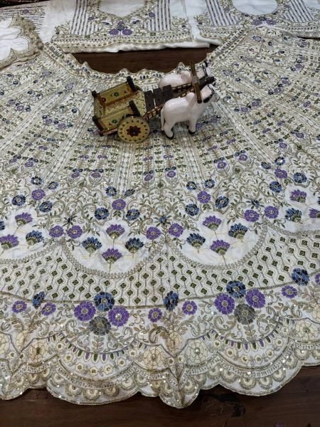 White and Blue Mono Satin Silk Cut Work Sequins Lehenga Perfect for Bridesmaids Designer Lehenga Choli