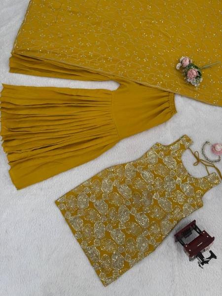 Ivory Simmer Silk Embroidered And Sequence Sharara Suit Set with Dupatta for Party Wear Ready To Wear Collection