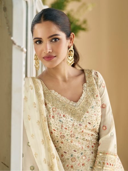 Ivory Spark Georgette Suit Set Crystal Work Palazzo Style for Graceful Occasions Designer Plazzo Salwar Suits Wholesale