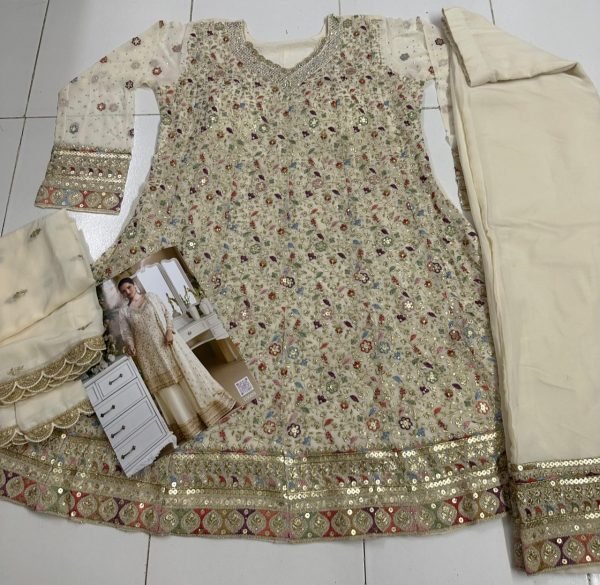 Ivory Spark Georgette Suit Set Crystal Work Palazzo Style for Graceful Occasions Designer Plazzo Salwar Suits Wholesale