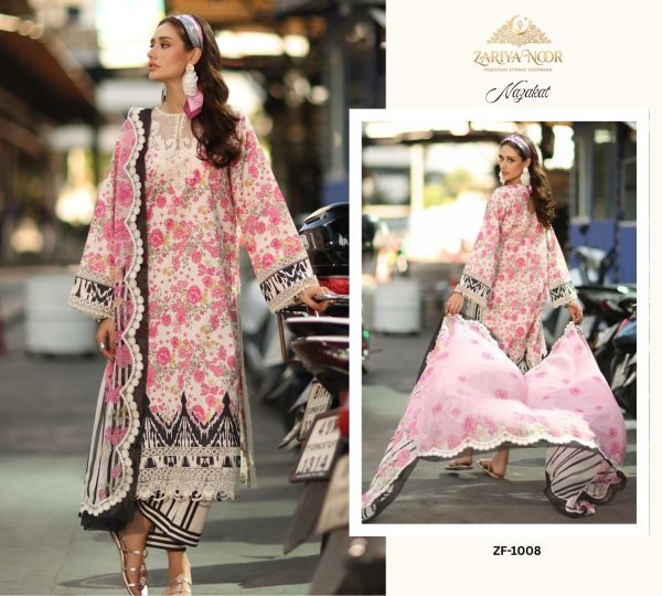 Ivory Zaria Noor Najakat Pakistani Lawn Suit Collection with Premium Printed Lawn Fabric Pakistani Suits Wholesale