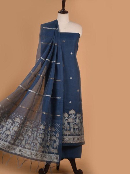 Jamdani Soft Cotton Unstitched Suit Set with Fancy Border Dupatta And Running Bottom At Wholesale Rates Dress Material 