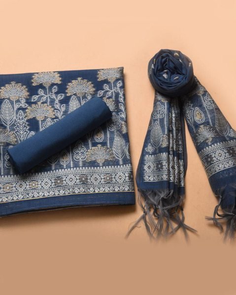 Jamdani Soft Cotton Unstitched Suit Set with Fancy Border Dupatta And Running Bottom At Wholesale Rates Cotton Dress Material