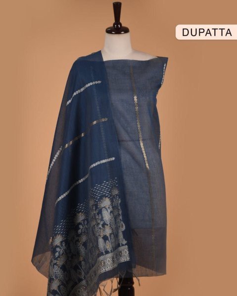 Jamdani Soft Cotton Unstitched Suit Set with Fancy Border Dupatta And Running Bottom At Wholesale Rates Cotton Dress Material