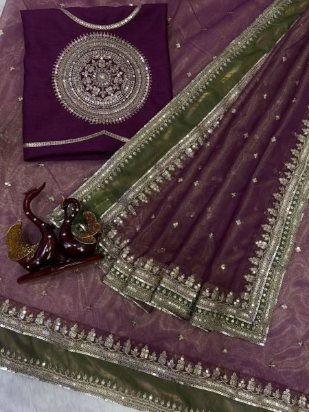Janhvi Kapoor Wear Soft NC Twill Embroidered Saree for Special Occasions Bollywood Fancy Sarees Wholesale