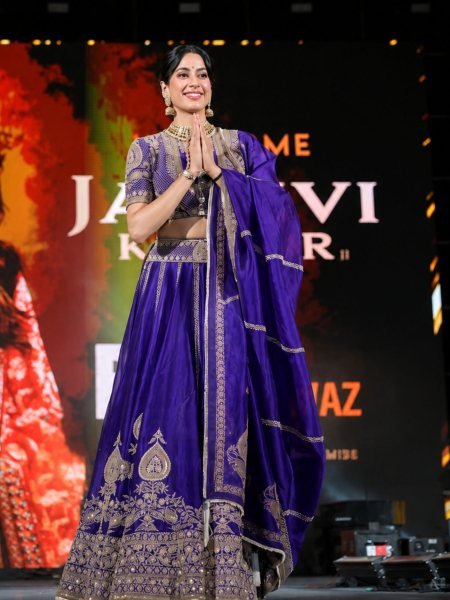 Janhvi Kapoor wears Purple Vichitra Silk Lehenga Choli with Coding Dori Work 