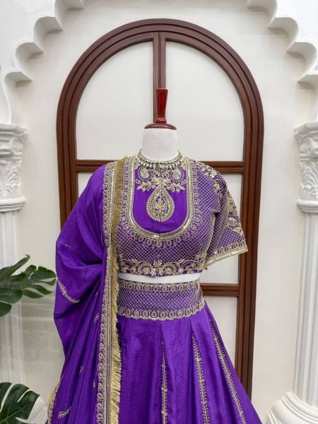 Janhvi Kapoor wears Purple Vichitra Silk Lehenga Choli with Coding Dori Work Designer Lehenga Choli