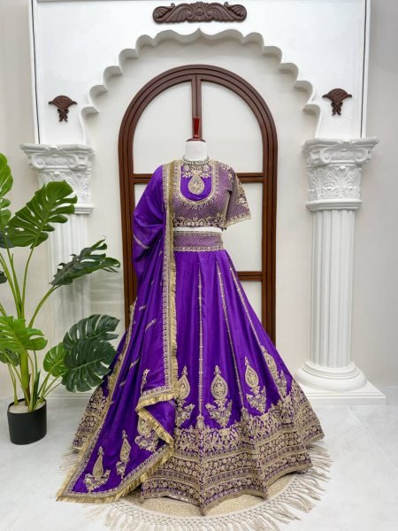 Janhvi Kapoor wears Purple Vichitra Silk Lehenga Choli with Coding Dori Work Designer Lehenga Choli