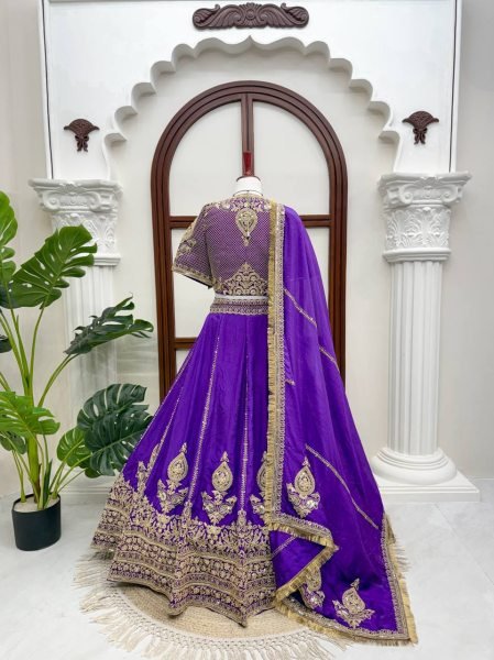 Janhvi Kapoor wears Purple Vichitra Silk Lehenga Choli with Coding Dori Work Designer Lehenga Choli