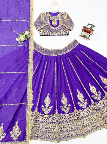 Janhvi Kapoor wears Purple Vichitra Silk Lehenga Choli with Coding Dori Work Designer Lehenga Choli