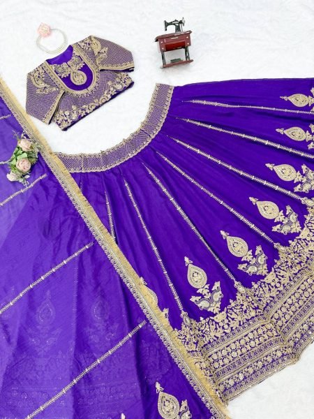 Janhvi Kapoor wears Purple Vichitra Silk Lehenga Choli with Coding Dori Work Designer Lehenga Choli