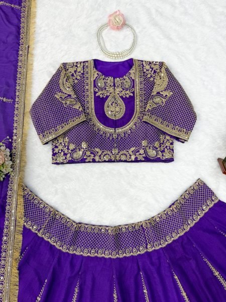 Janhvi Kapoor wears Purple Vichitra Silk Lehenga Choli with Coding Dori Work Designer Lehenga Choli