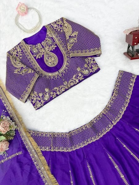 Janhvi Kapoor wears Purple Vichitra Silk Lehenga Choli with Coding Dori Work Designer Lehenga Choli