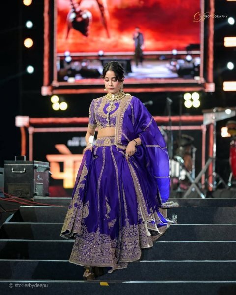 Janhvi Kapoor wears Purple Vichitra Silk Lehenga Choli with Coding Dori Work Designer Lehenga Choli
