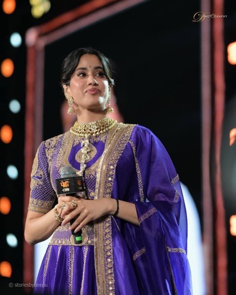 Janhvi Kapoor wears Purple Vichitra Silk Lehenga Choli with Coding Dori Work Designer Lehenga Choli