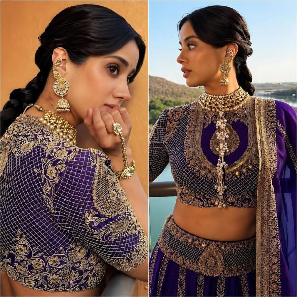 Janhvi Kapoor wears Purple Vichitra Silk Lehenga Choli with Coding Dori Work Designer Lehenga Choli